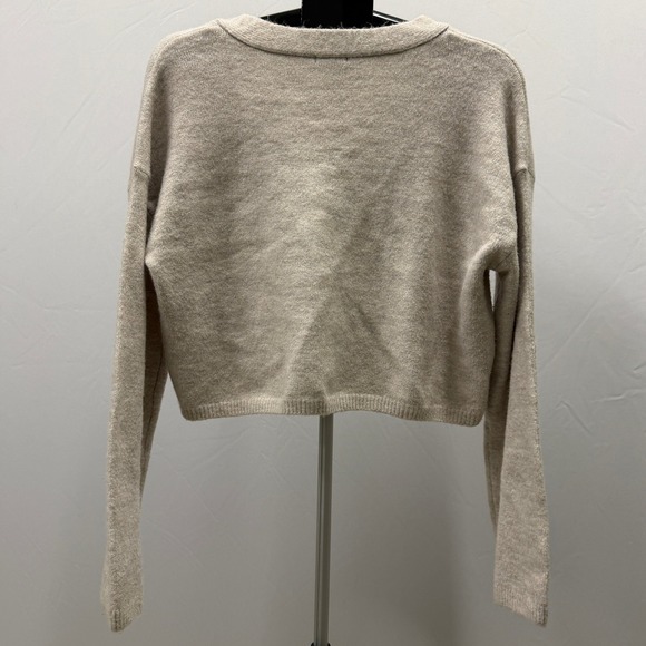 DYNAMITE Beige Cropped V-Neck Button Front Cardigan TG/XL Cozy Chic - Picture 3 of 5